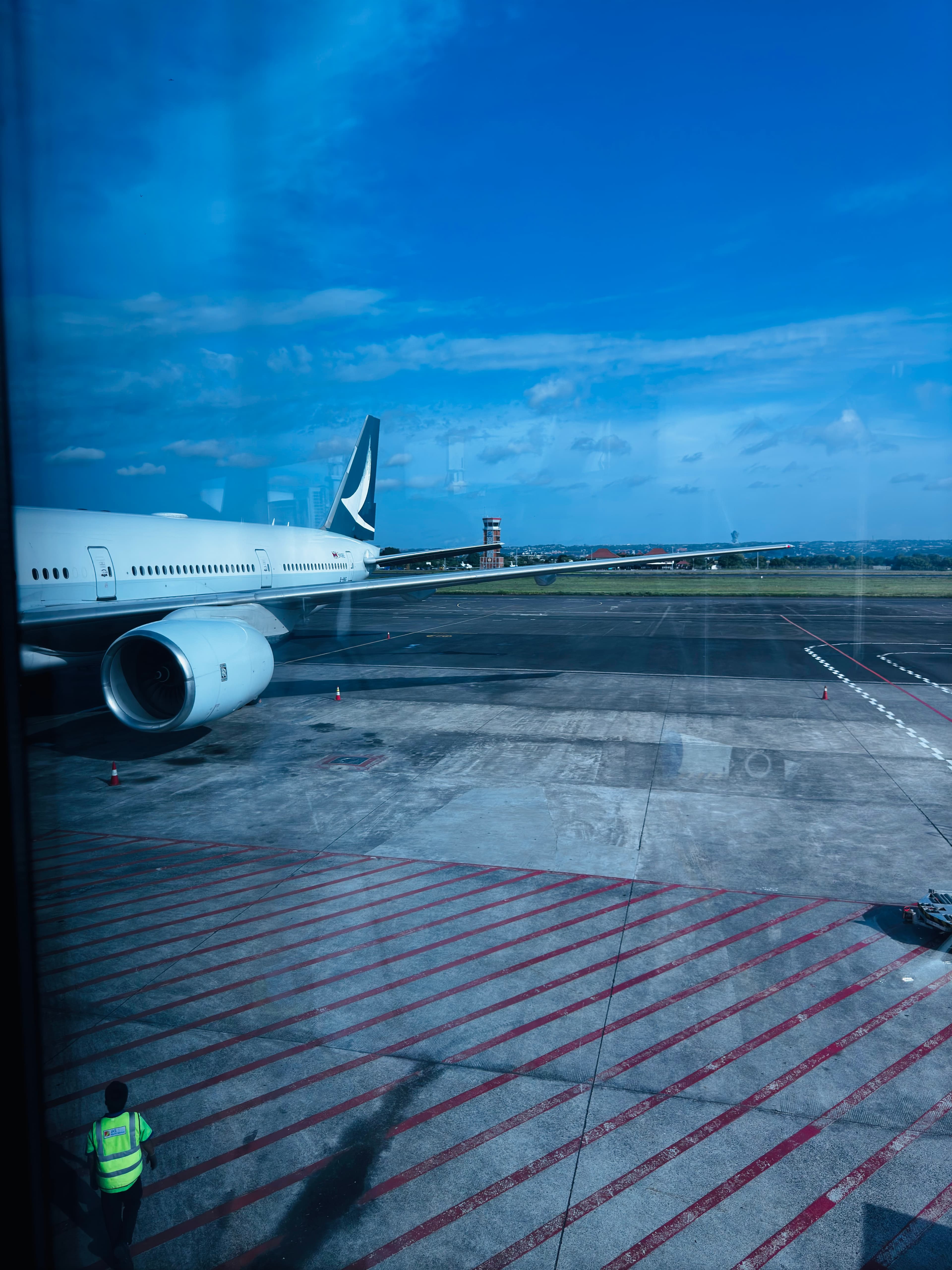 Plane window view leaving Bali